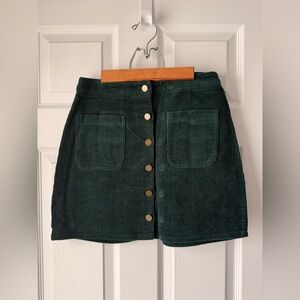 Simons TWIK Dark Green Corduroy Mini Skirt with Front Buttons